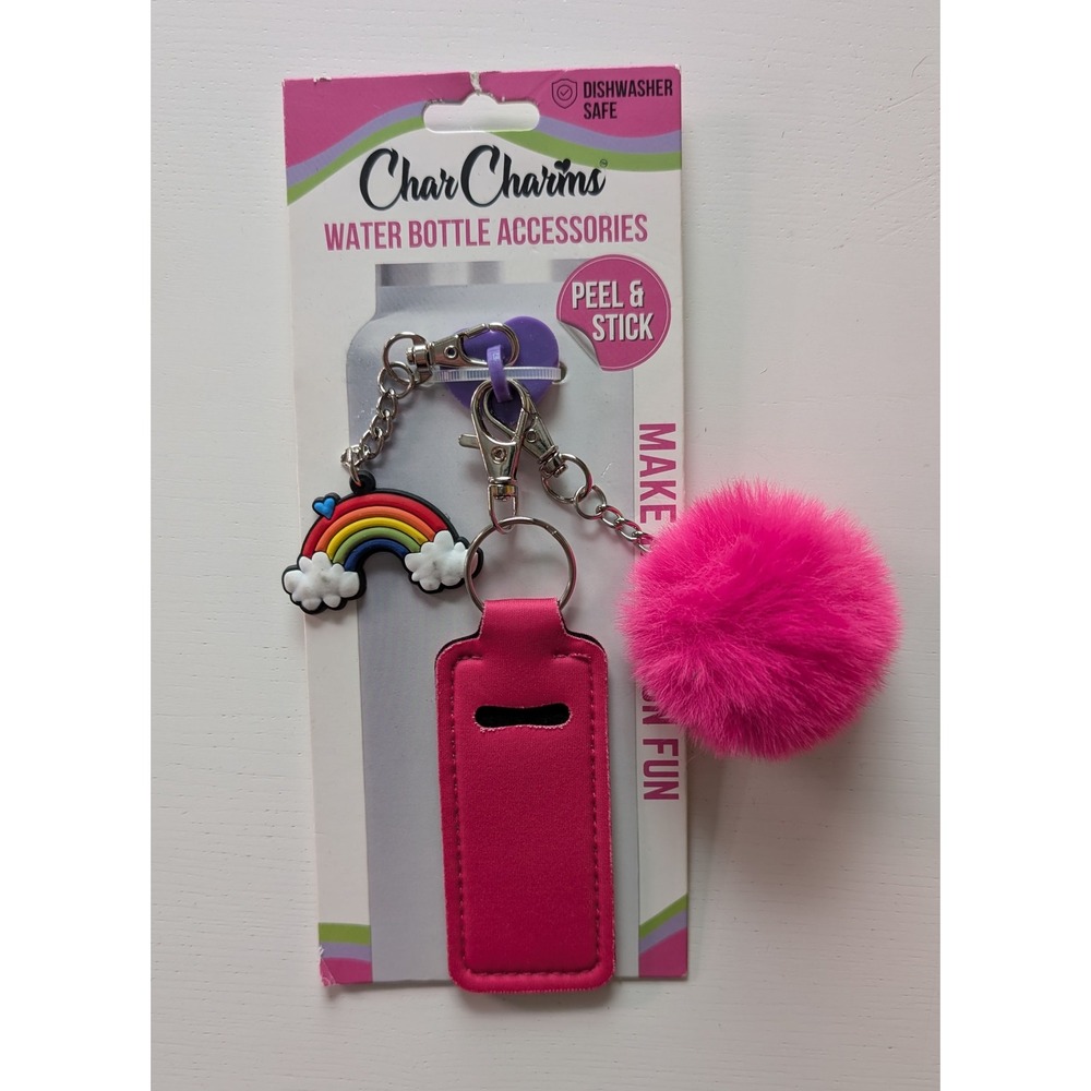 CharCharms Water Bottle Accessories Rainbow Pom Pom Chapstick Holder New